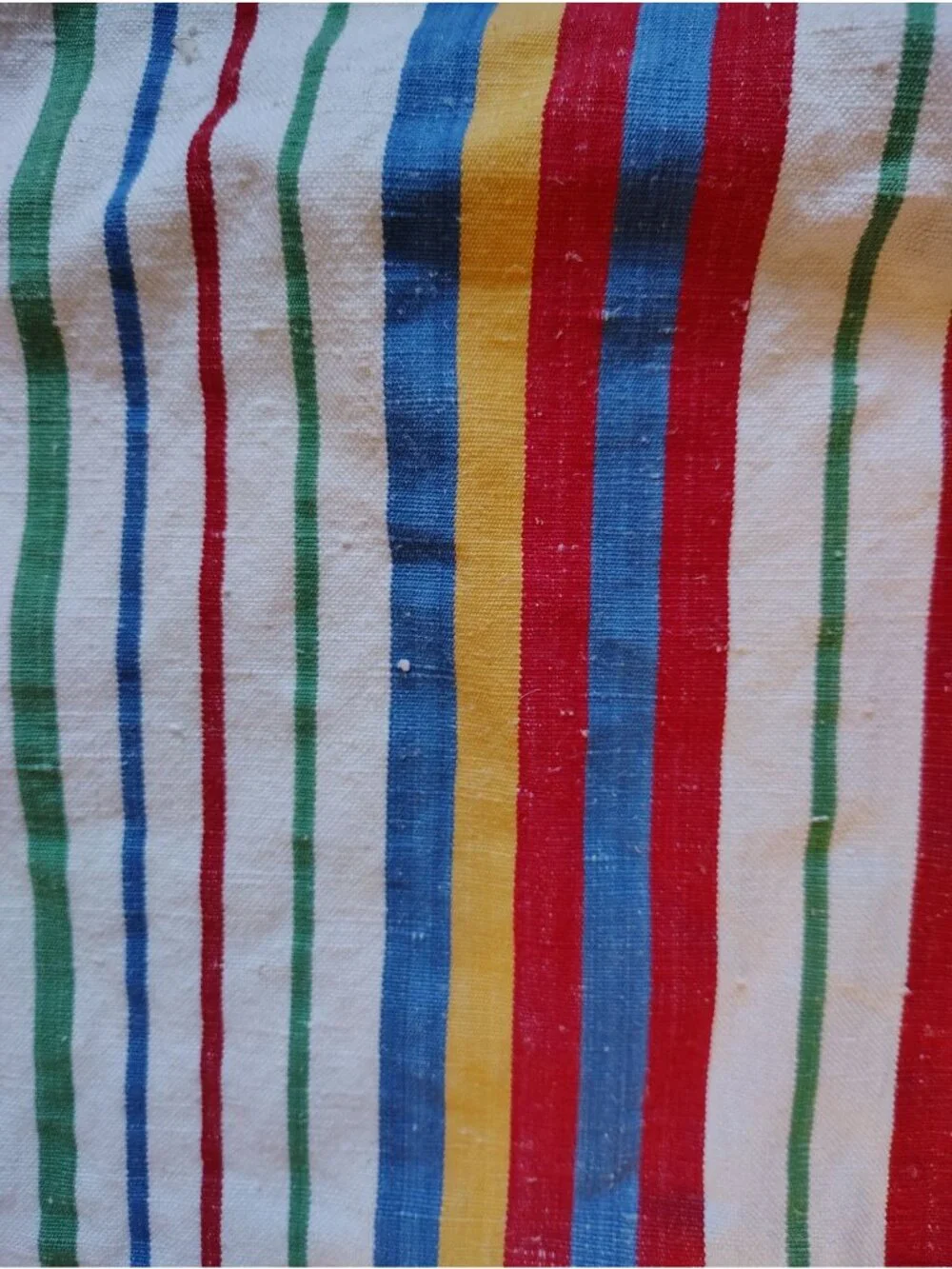Large Cotton Tablecloth, Textured Linen, Green Blue Yellow Red Stripe 73